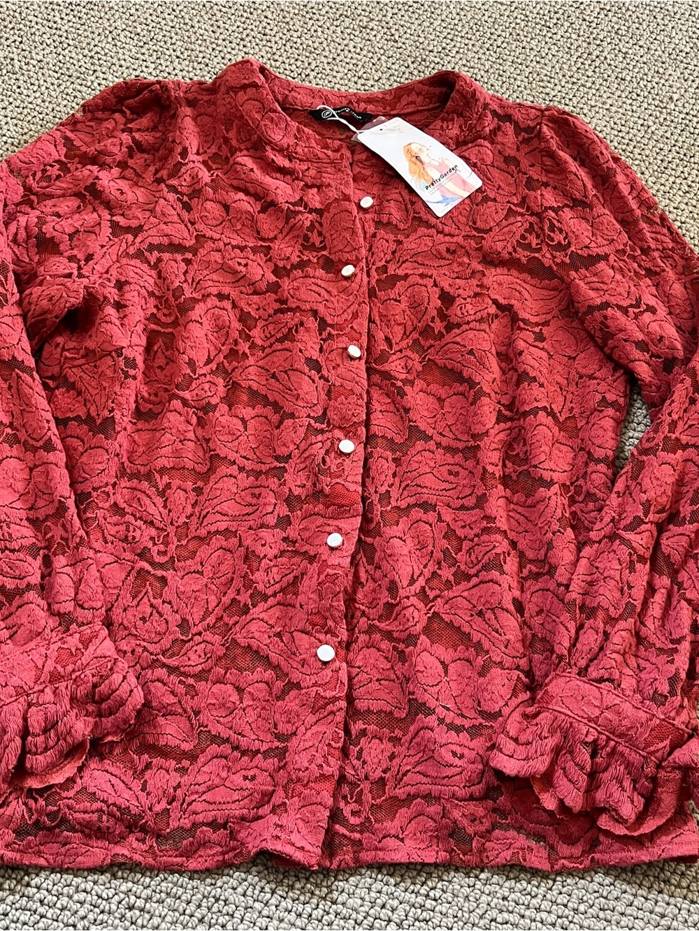 Pretty Garden Red Lace Button-Up Blouse-size small